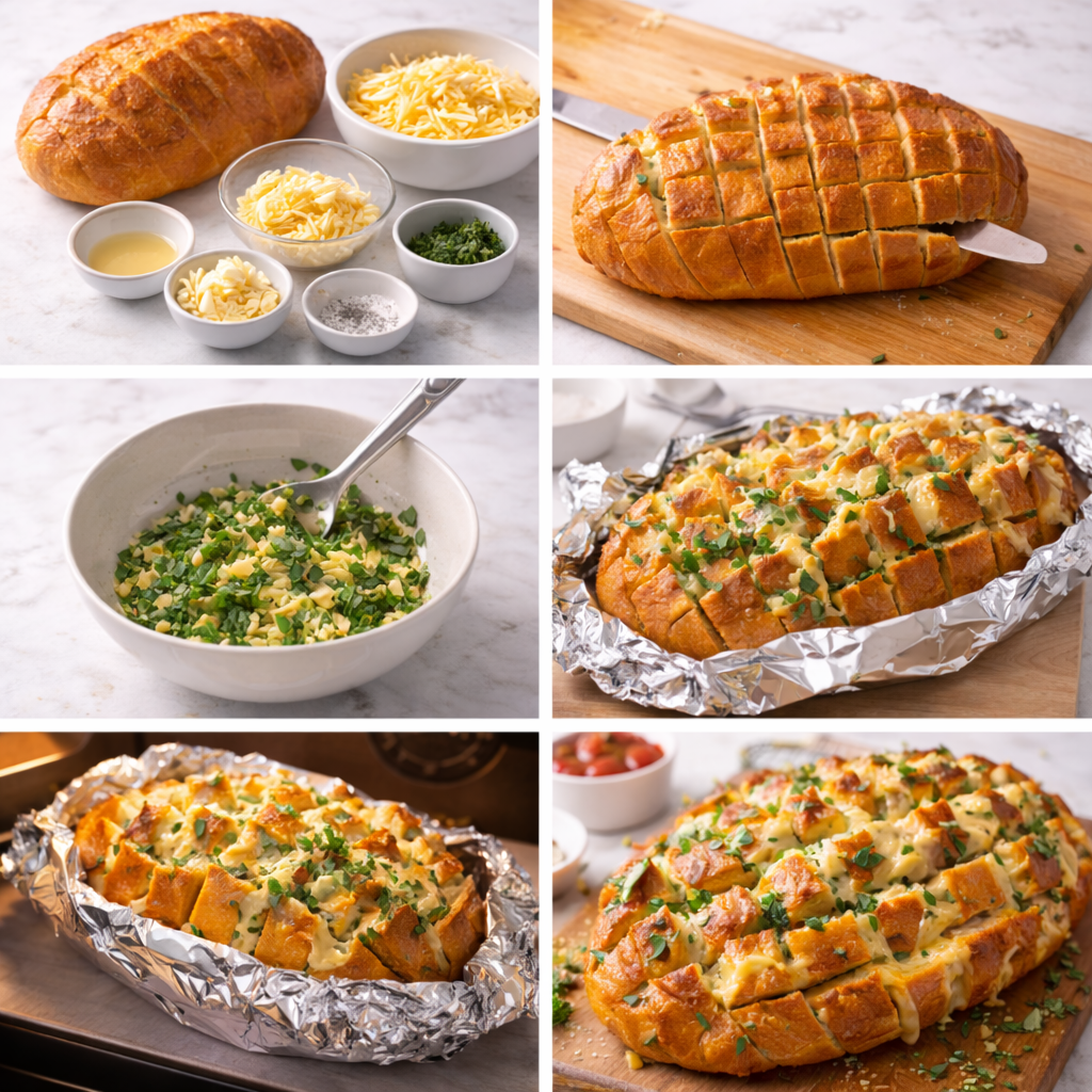 Instruction visual for Cheesy Pull-Apart Garlic Bread