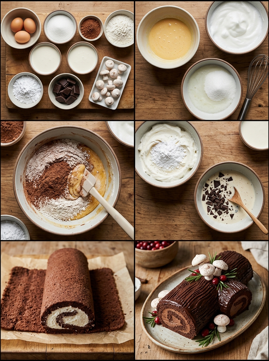 Instruction visual for Torta Tronchetto di Natale (Bûche de Noël)