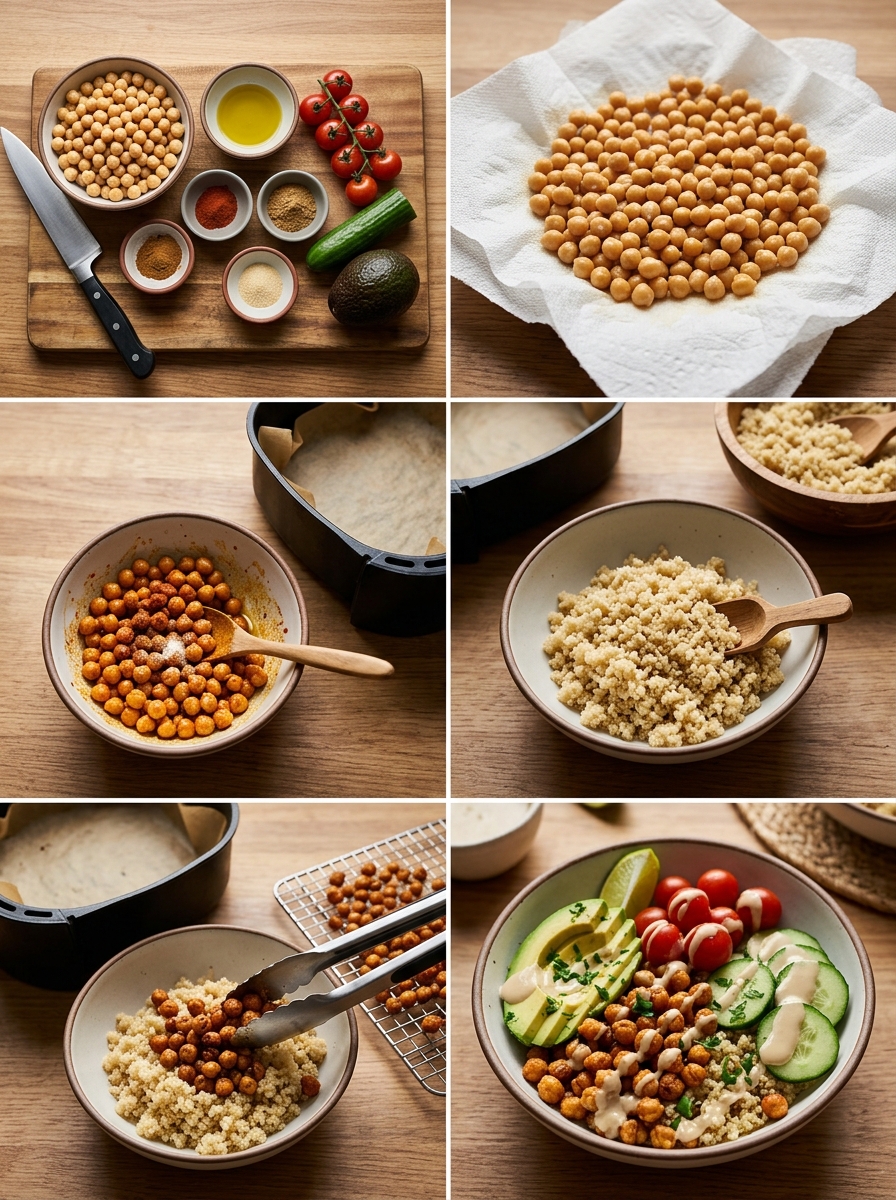 Instruction visual for Air-Fryer Chickpea Bowl