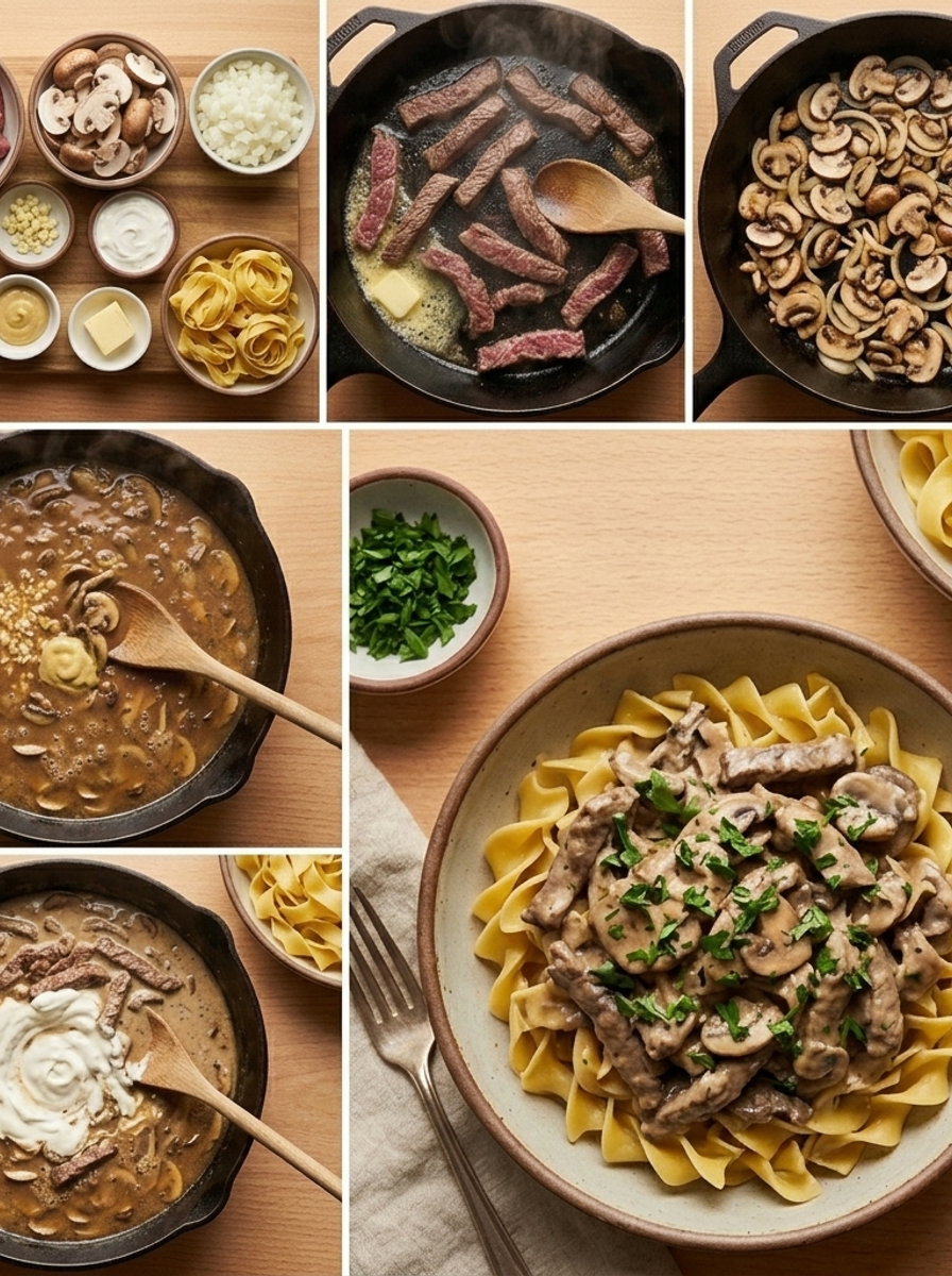 Instruction visual for Beef Stroganoff