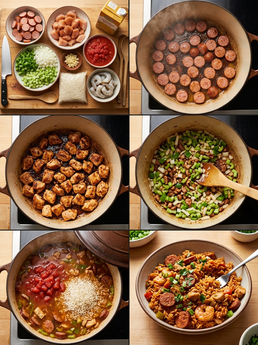 Instruction visual for Cajun Jambalaya