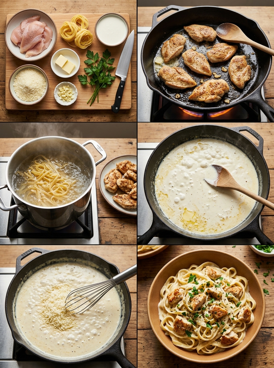 Instruction visual for Chicken Alfredo
