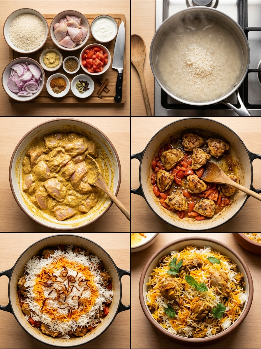 Instruction visual for Chicken Biryani