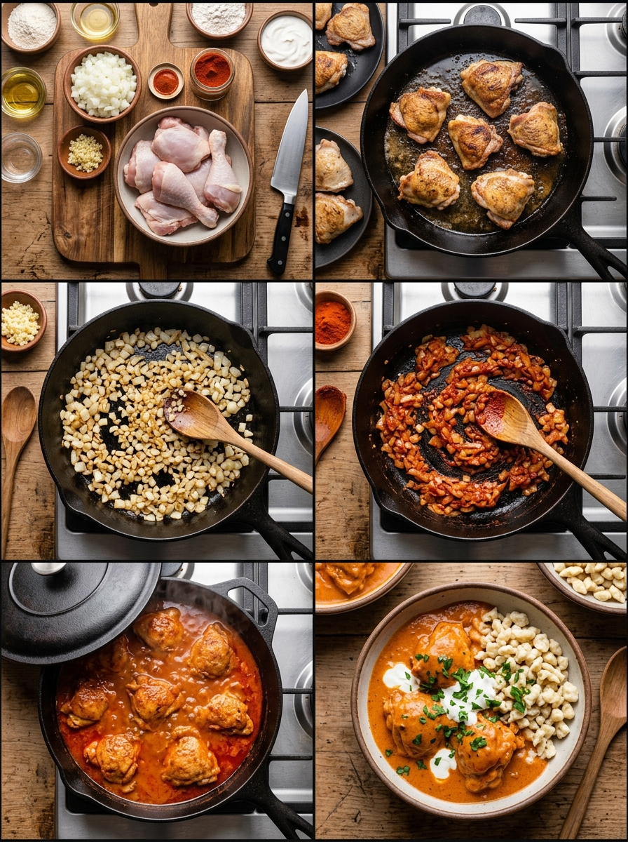 Instruction visual for Chicken Paprikash