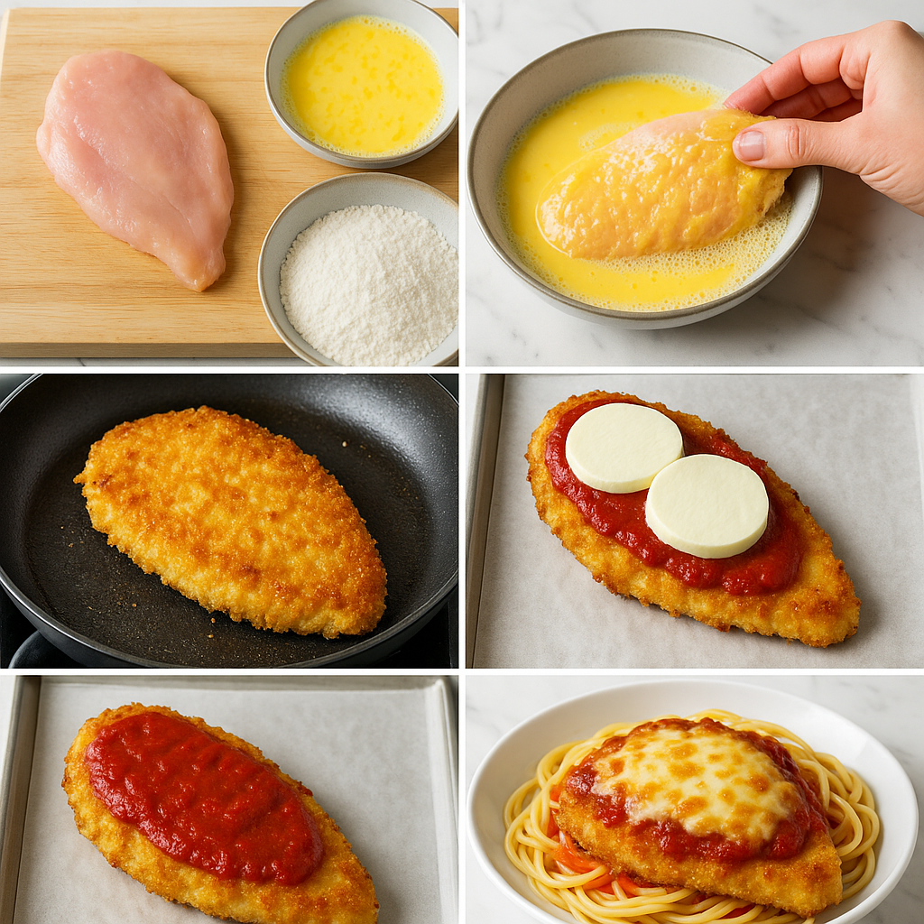 Instruction visual for Chicken Parmesan
