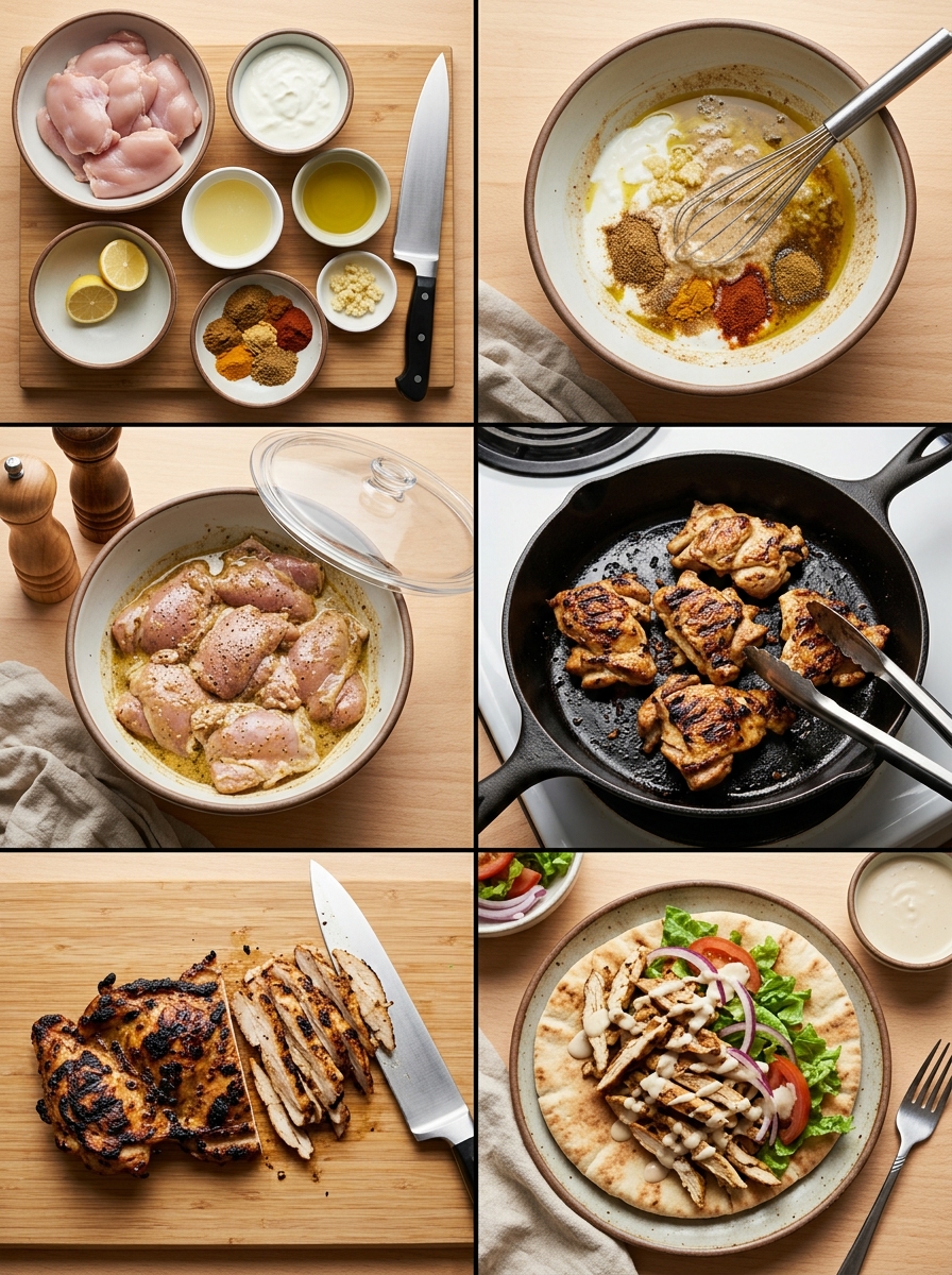 Instruction visual for Chicken Shawarma