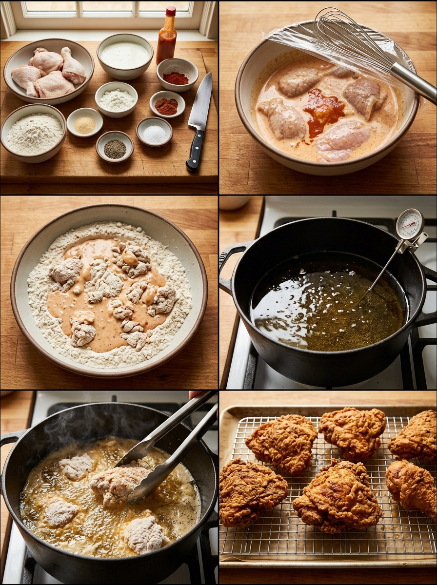 Instruction visual for Crispy Southern Fried Chicken