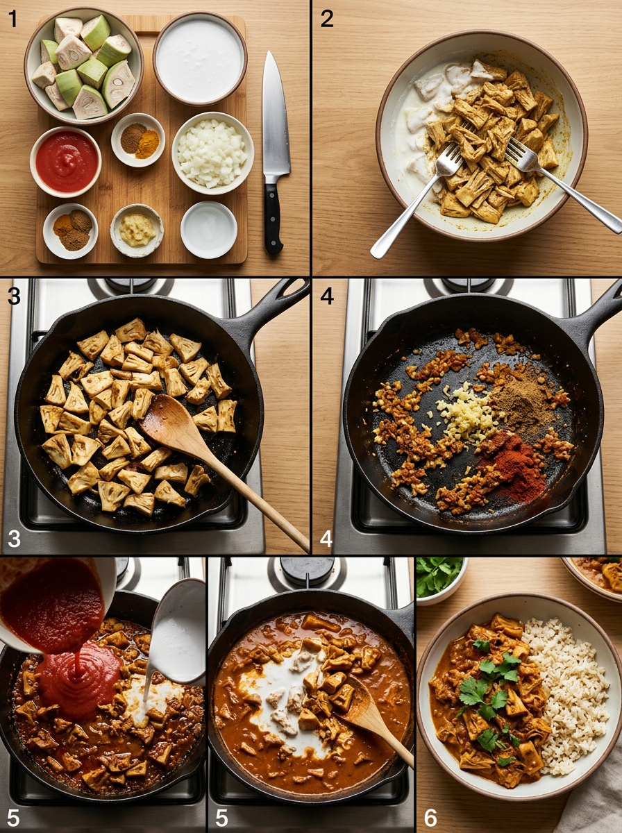 Instruction visual for Jackfruit Tikka Masala