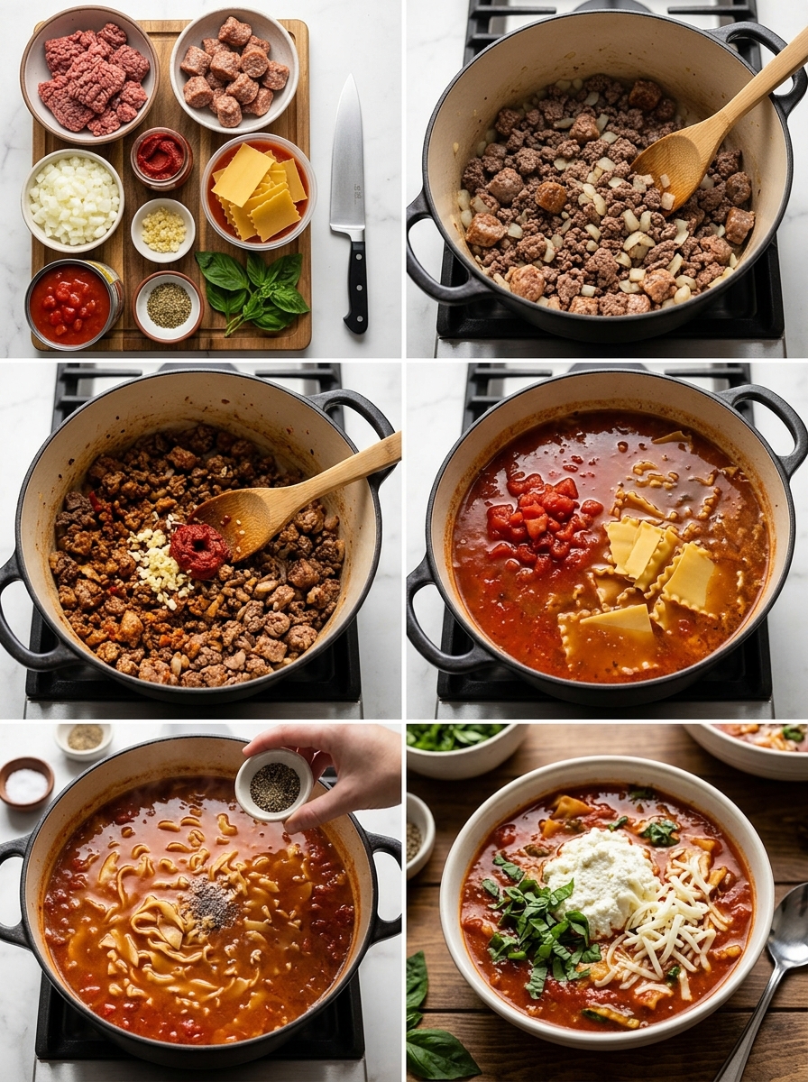 Instruction visual for Lasagna Soup