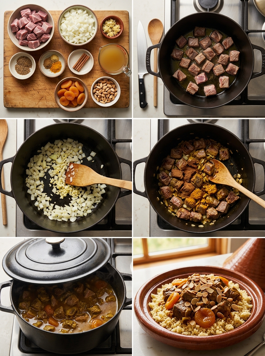 Instruction visual for Moroccan Lamb Tagine with Apricots