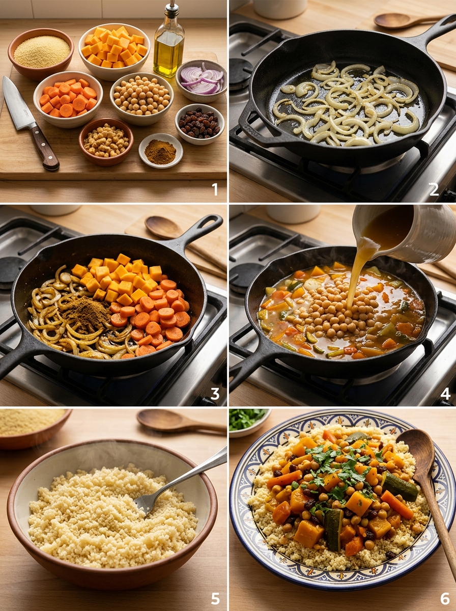Instruction visual for Moroccan Vegetable Couscous