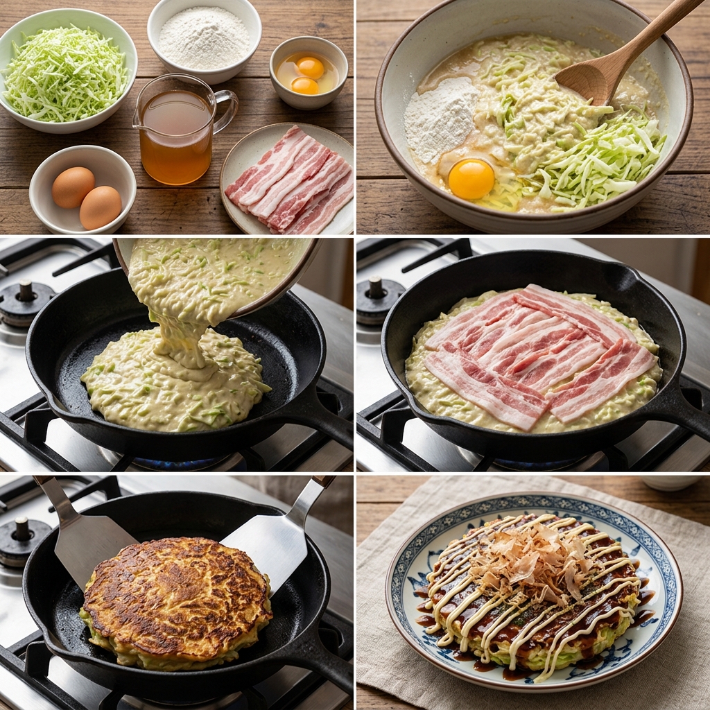 Instruction visual for Okonomiyaki