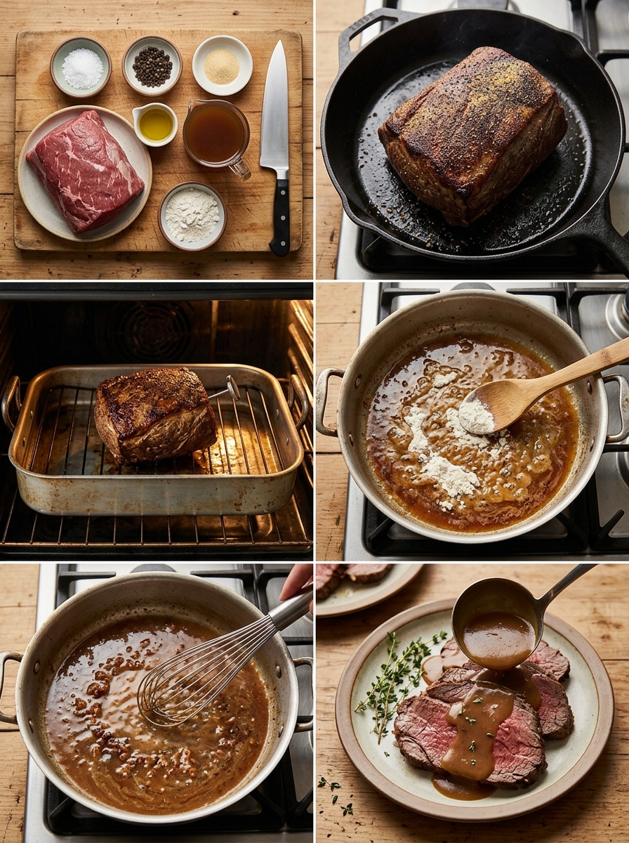 Instruction visual for Roast Beef with Gravy