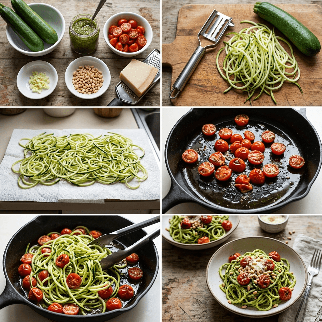 Instruction visual for Zoodles with Pesto