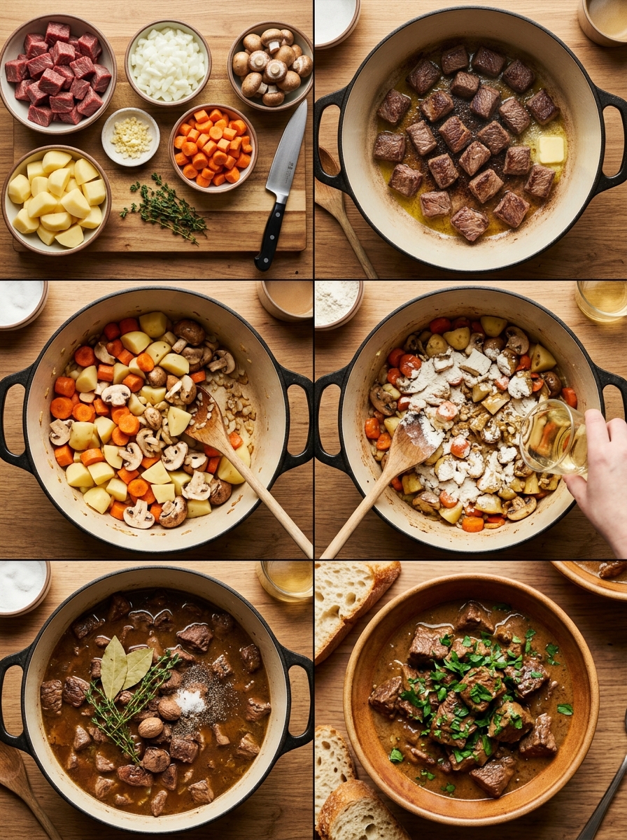 Instruction visual for Creamy Beef Stew