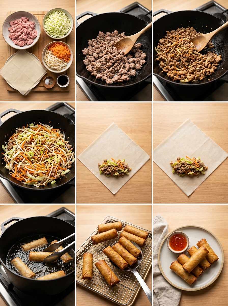 Instruction visual for Crispy Spring Rolls