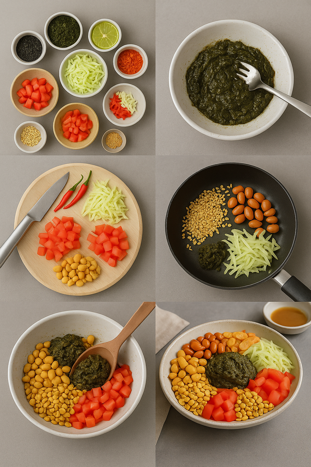 Instruction visual for Lahpet Thoke (Tea Leaf Salad)