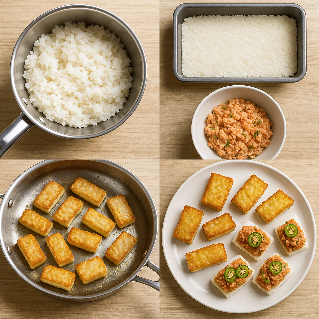 Instruction visual for Spicy Tuna Crispy Rice