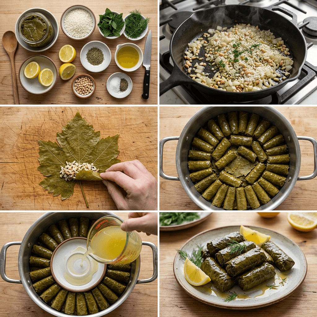 Instruction visual for Stuffed Grape Leaves
